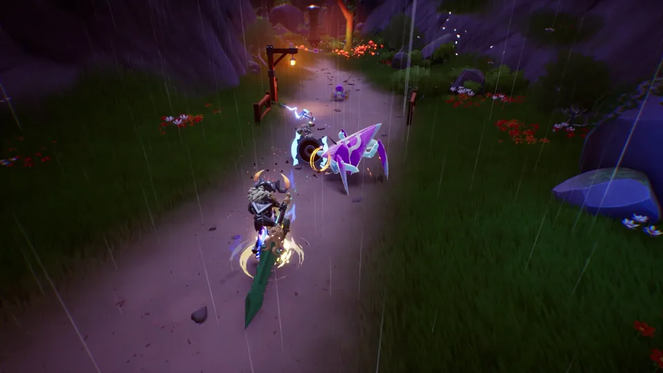 Official Big Time gameplay image of characters fighting in the rain